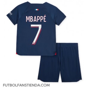 Paris Saint-Germain Kylian Mbappe #7 Primera Equipación Niños 2023-24 Manga Corta (+ Pantalones cortos)